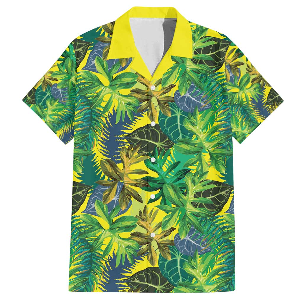 Hawaii Summer Tropical Leaves Family Matching Long Sleeve Bodycon Dress and Hawaiian Shirt LT01 Dad's Shirt - Short Sleeve Yellow - Polynesian Pride