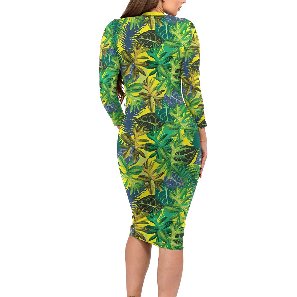Hawaii Summer Tropical Leaves Family Matching Long Sleeve Bodycon Dress and Hawaiian Shirt LT01 - Polynesian Pride