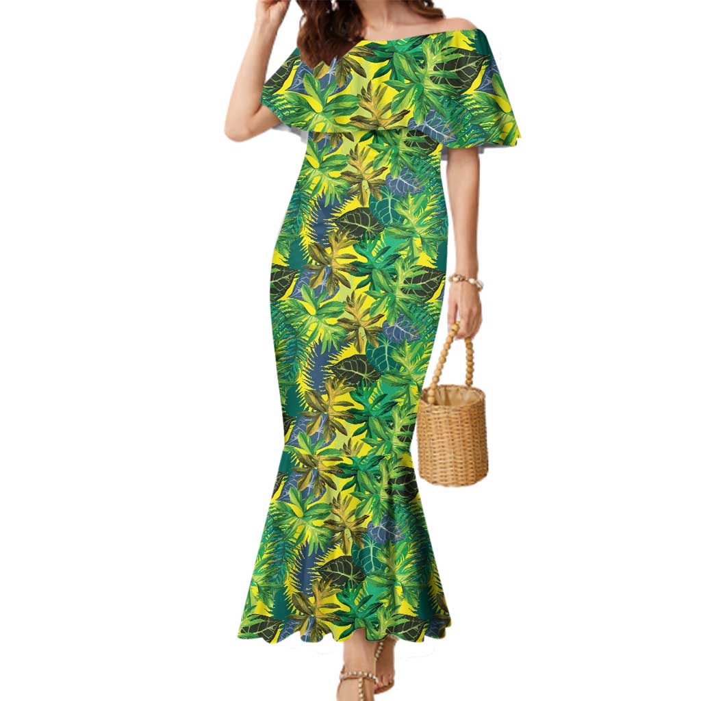 Hawaii Summer Tropical Leaves Family Matching Mermaid Dress and Hawaiian Shirt - Polynesian Pride