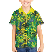 Hawaii Summer Tropical Leaves Family Matching Off The Shoulder Long Sleeve Dress and Hawaiian Shirt LT01 Son's Shirt Yellow - Polynesian Pride