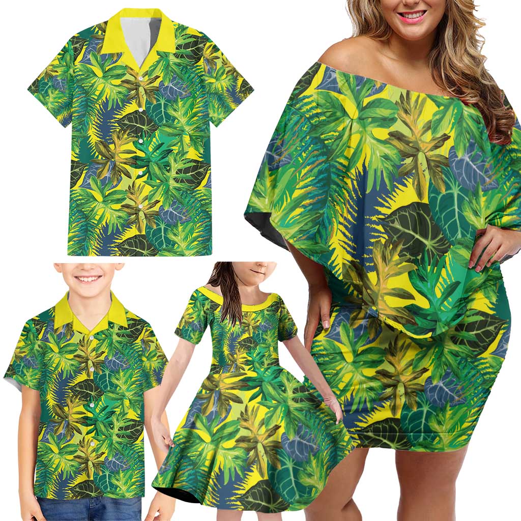 Hawaii Summer Tropical Leaves Family Matching Off Shoulder Short Dress and Hawaiian Shirt LT01 - Polynesian Pride