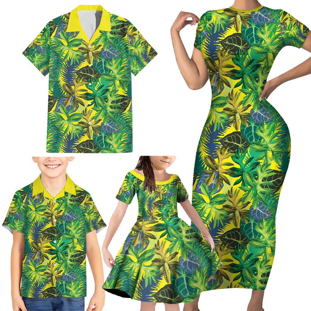 Hawaii Summer Tropical Leaves Family Matching Short Sleeve Bodycon Dress and Hawaiian Shirt LT01 - Polynesian Pride