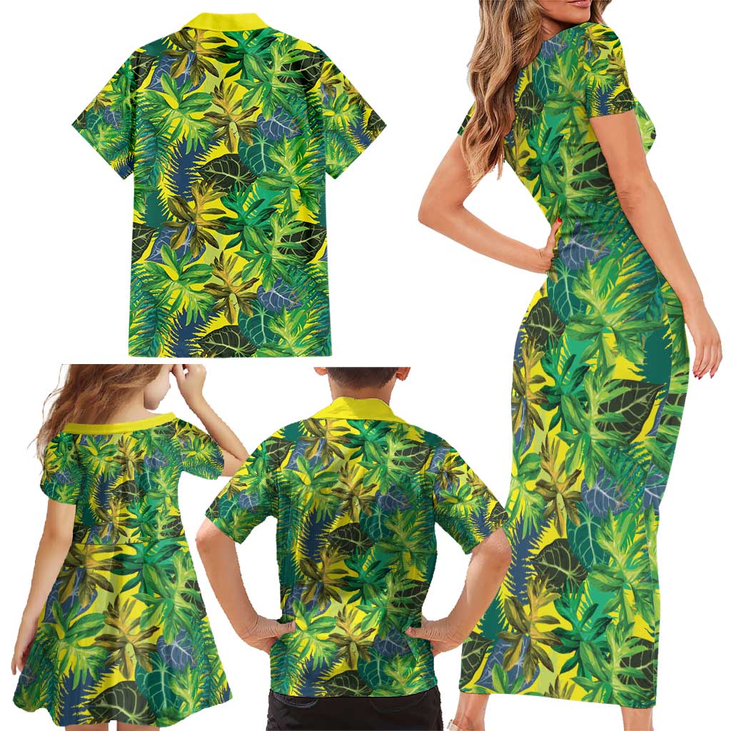 Hawaii Summer Tropical Leaves Family Matching Short Sleeve Bodycon Dress and Hawaiian Shirt LT01 - Polynesian Pride