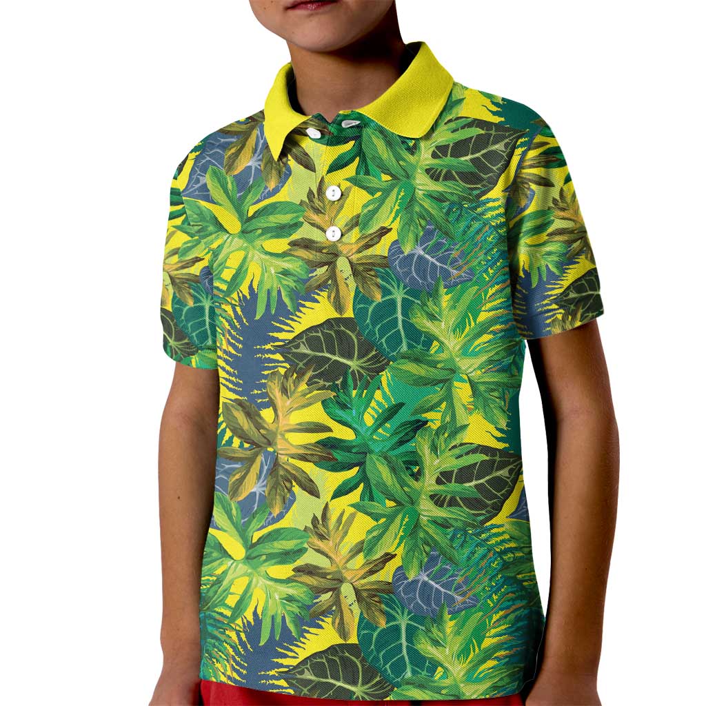 Hawaii Summer Tropical Leaves Kid Polo Shirt LT01 Kid Yellow - Polynesian Pride