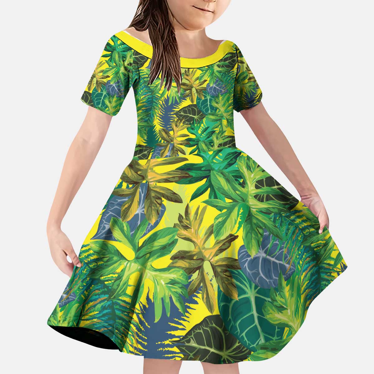 Hawaii Summer Tropical Leaves Kid Short Sleeve Dress - Polynesian Pride