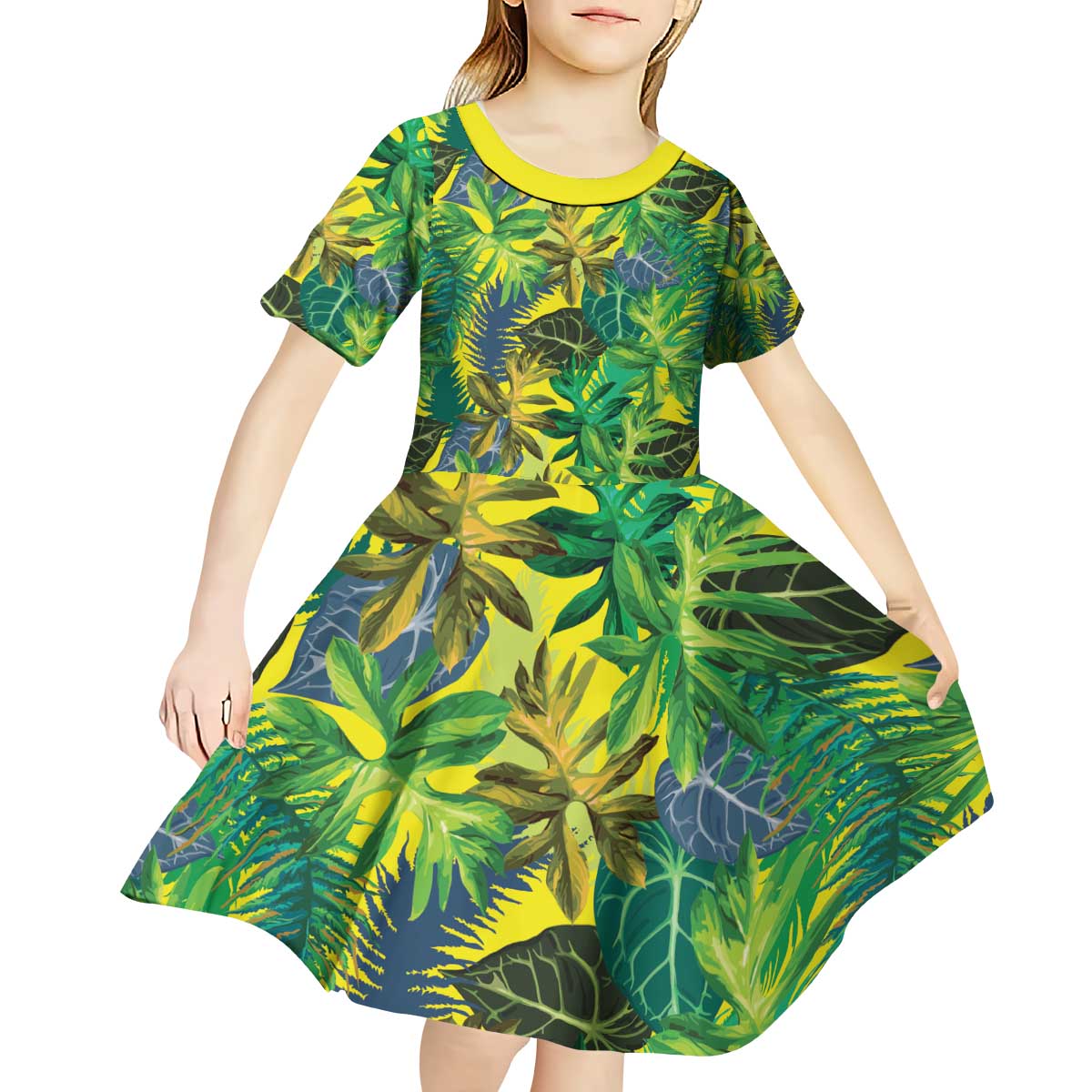 Hawaii Summer Tropical Leaves Kid Short Sleeve Dress LT01 - Polynesian Pride