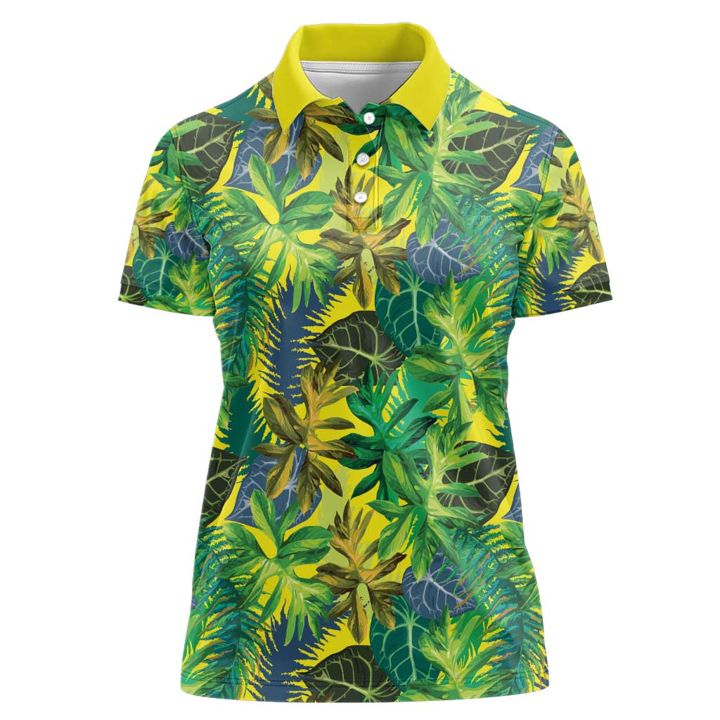 Hawaii Summer Tropical Leaves Women Polo Shirt LT01 Female Yellow - Polynesian Pride