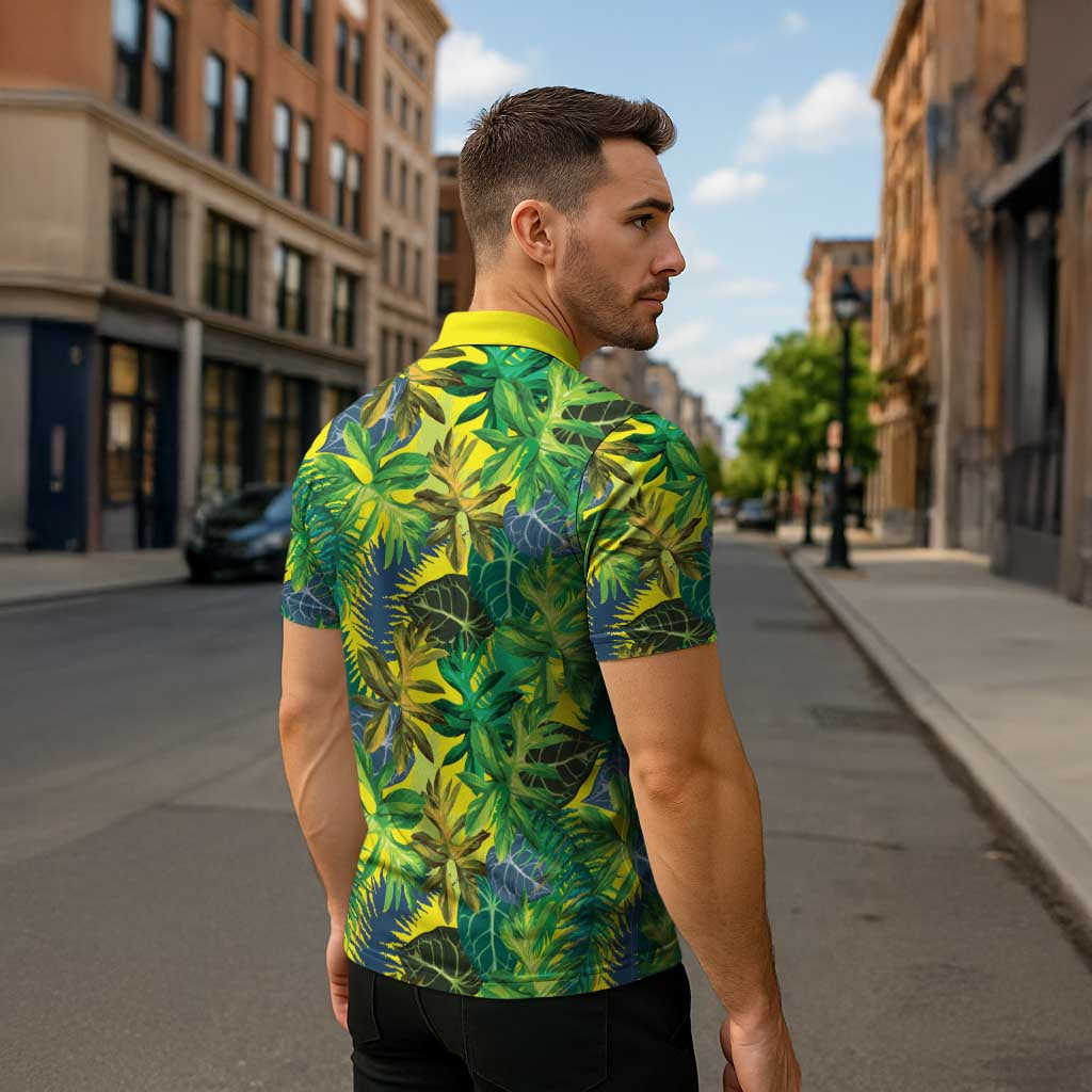 Hawaii Summer Tropical Leaves Zipper Polo Shirt - Polynesian Pride