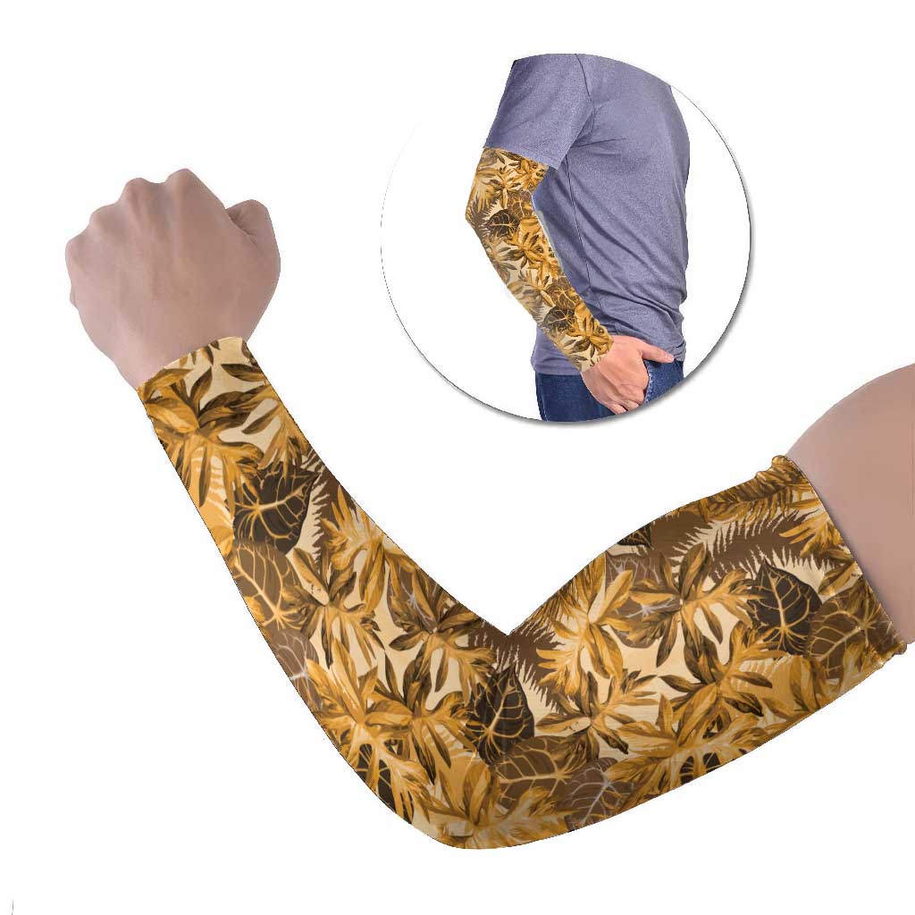Hawaii Gold Tropical Leaves Arm Sleeves LT01 Set of 2 Gold - Polynesian Pride