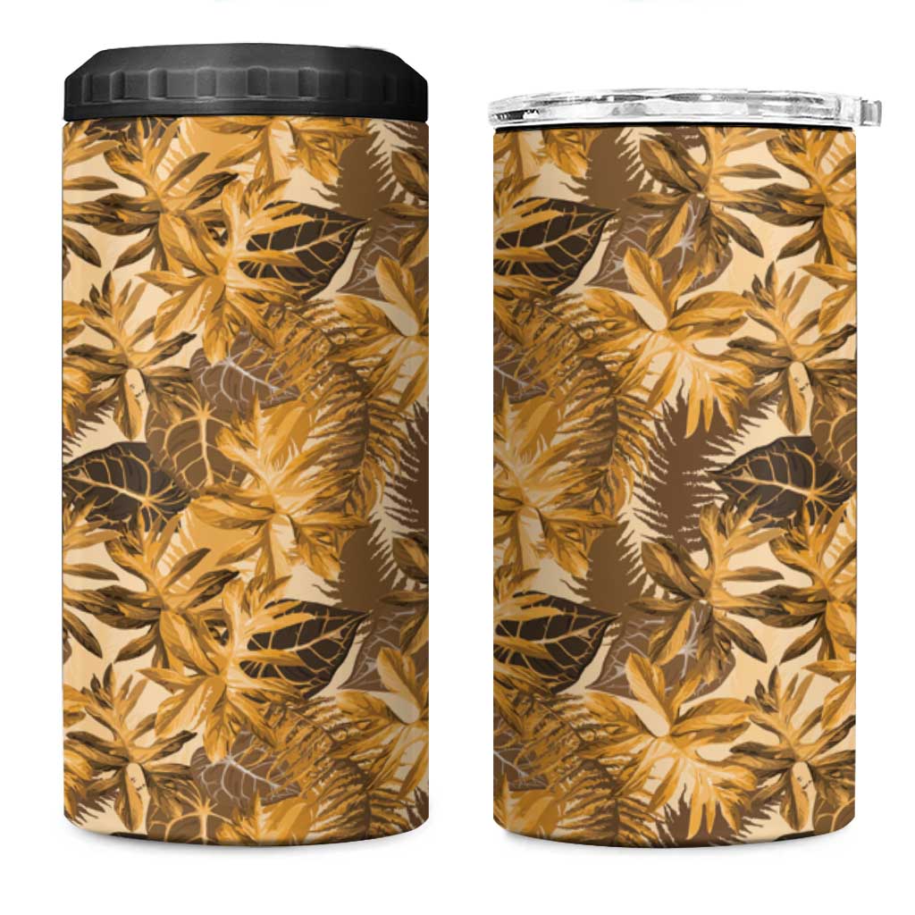 Hawaii Gold Tropical Leaves 4 in 1 Can Cooler Tumbler LT01 One Size: 16 oz Gold - Polynesian Pride