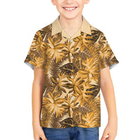 Hawaii Gold Tropical Leaves Family Matching Long Sleeve Bodycon Dress and Hawaiian Shirt LT01 Son's Shirt Gold - Polynesian Pride
