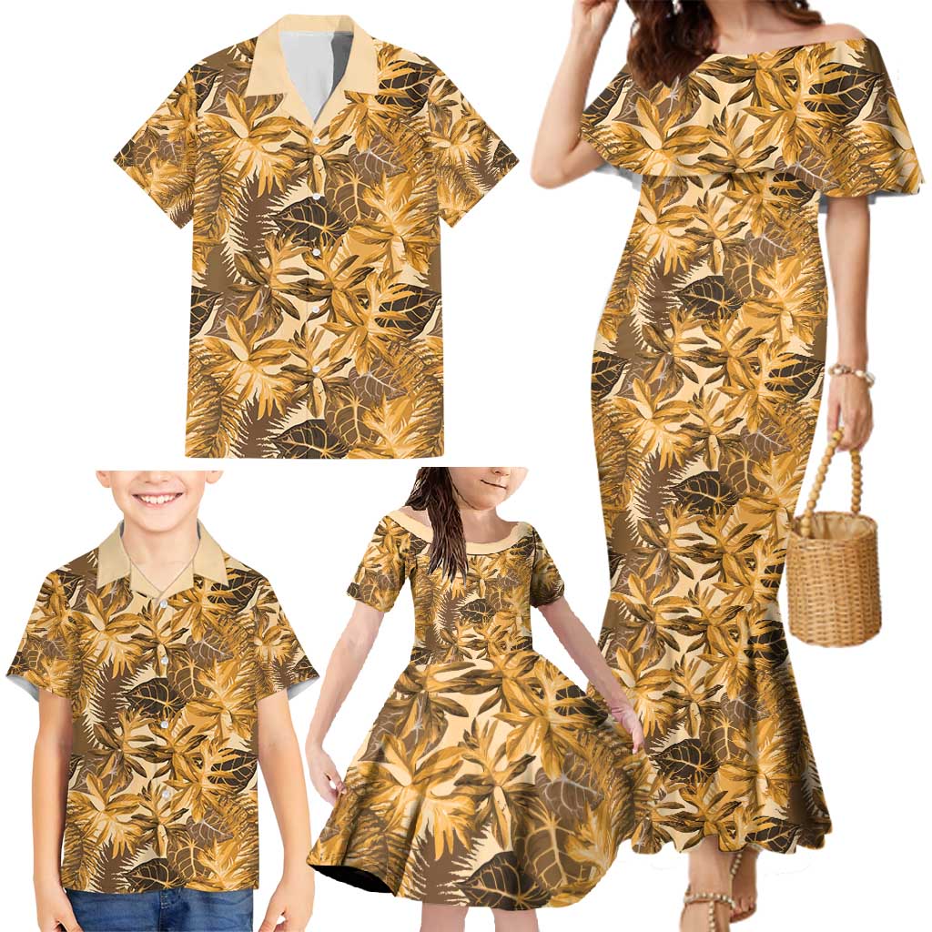 Hawaii Gold Tropical Leaves Family Matching Mermaid Dress and Hawaiian Shirt LT01 - Polynesian Pride