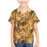 Hawaii Gold Tropical Leaves Family Matching Mermaid Dress and Hawaiian Shirt LT01 Son's Shirt Gold - Polynesian Pride