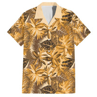 Hawaii Gold Tropical Leaves Family Matching Off The Shoulder Long Sleeve Dress and Hawaiian Shirt LT01 Dad's Shirt - Short Sleeve Gold - Polynesian Pride