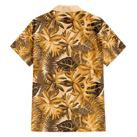Hawaii Gold Tropical Leaves Family Matching Off Shoulder Maxi Dress and Hawaiian Shirt - Polynesian Pride