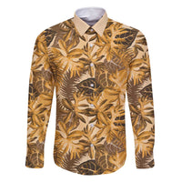 Hawaii Gold Tropical Leaves Family Matching Off Shoulder Short Dress and Hawaiian Shirt - Polynesian Pride