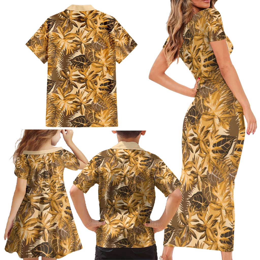 Hawaii Gold Tropical Leaves Family Matching Short Sleeve Bodycon Dress and Hawaiian Shirt LT01 - Polynesian Pride