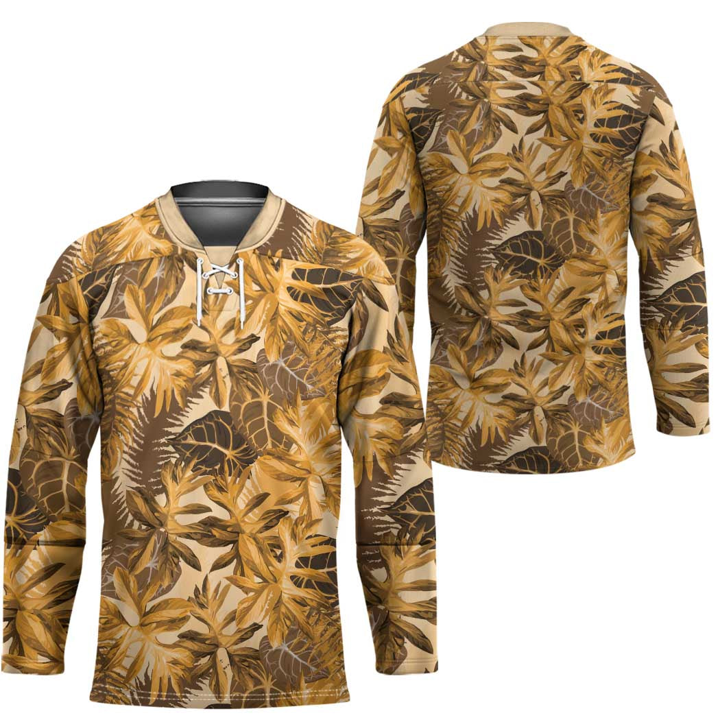 Hawaii Gold Tropical Leaves Hockey Jersey - Polynesian Pride
