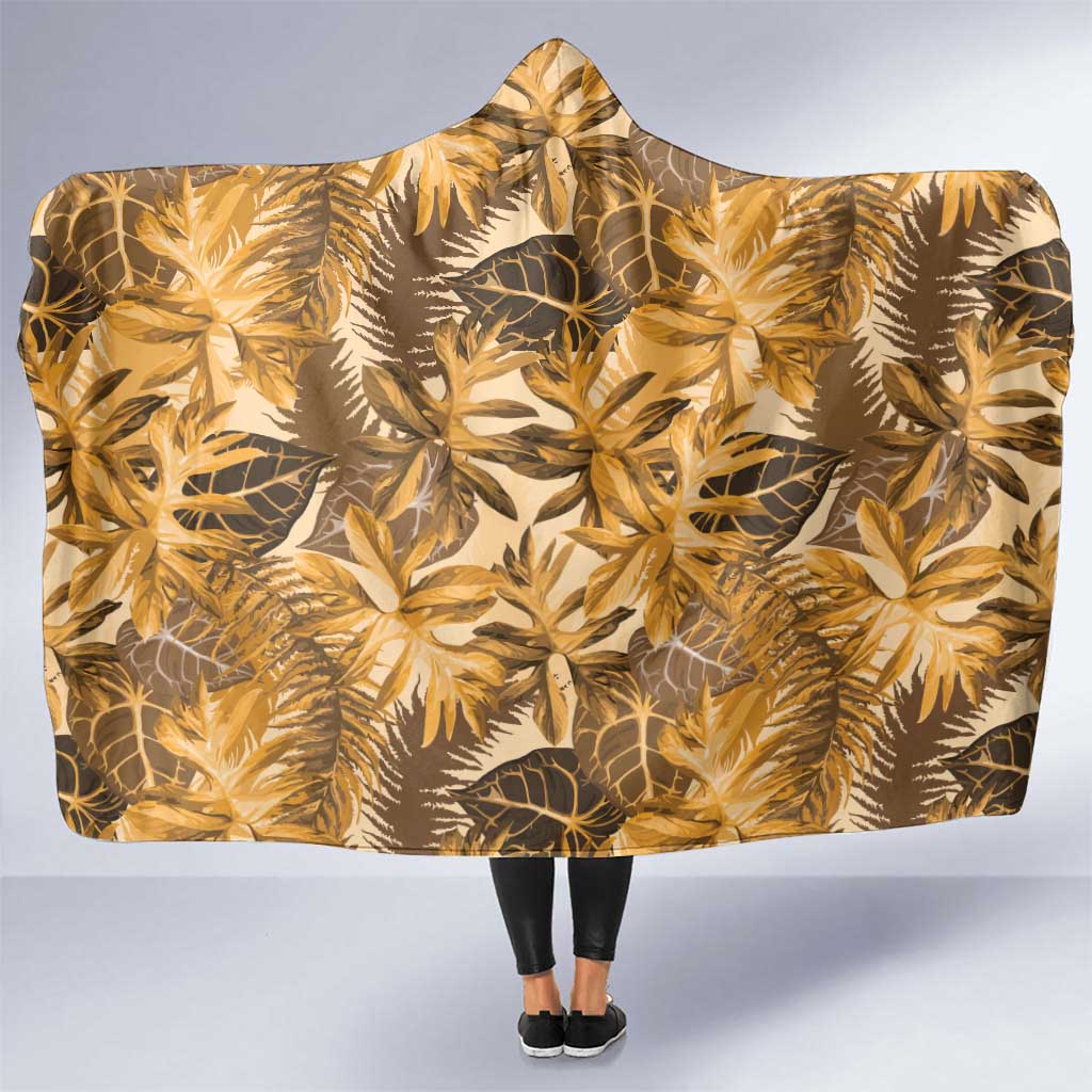 Hawaii Gold Tropical Leaves Hooded Blanket LT01 One Size Gold - Polynesian Pride
