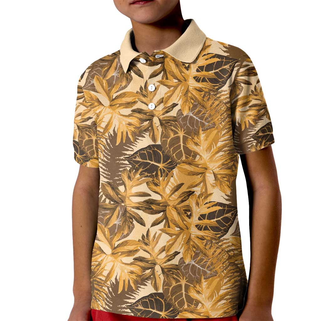 Hawaii Gold Tropical Leaves Kid Polo Shirt LT01 Kid Gold - Polynesian Pride