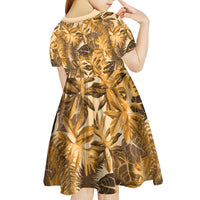 Hawaii Gold Tropical Leaves Kid Short Sleeve Dress LT01 - Polynesian Pride