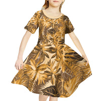 Hawaii Gold Tropical Leaves Kid Short Sleeve Dress LT01 - Polynesian Pride