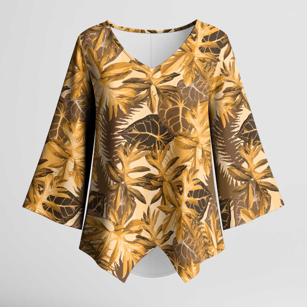 Hawaii Gold Tropical Leaves Kimono Sleeve Blouse LT01 Female Gold - Polynesian Pride