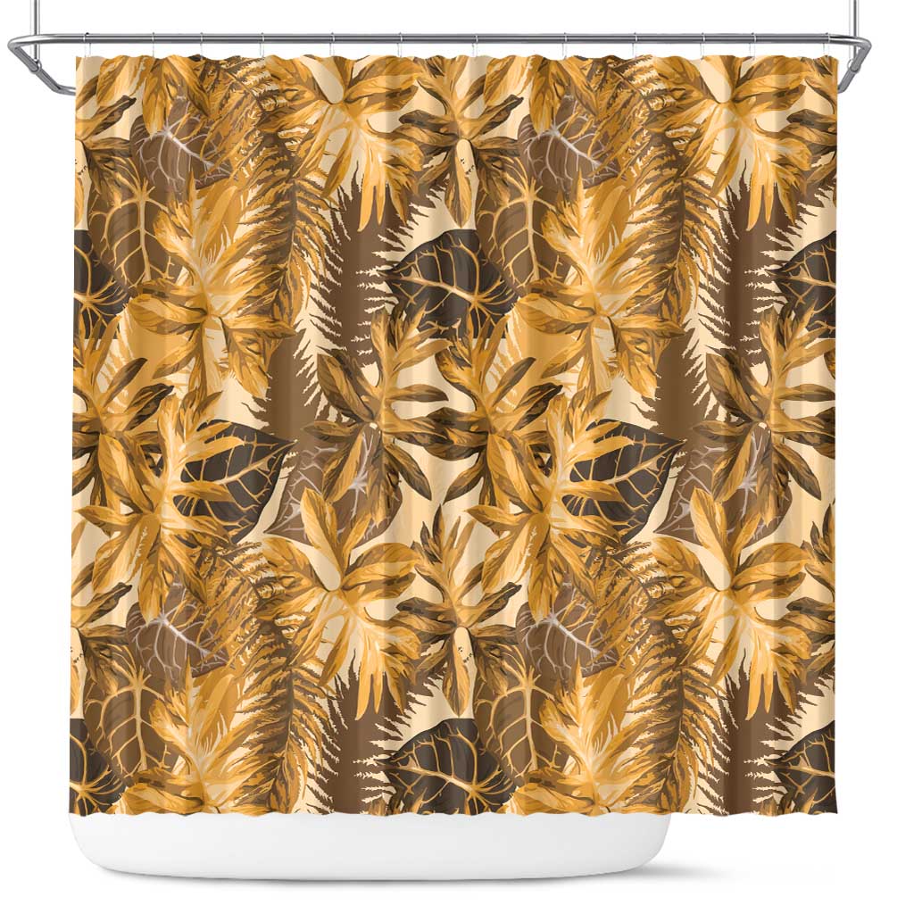 Hawaii Gold Tropical Leaves Shower Curtain LT01 Gold - Polynesian Pride