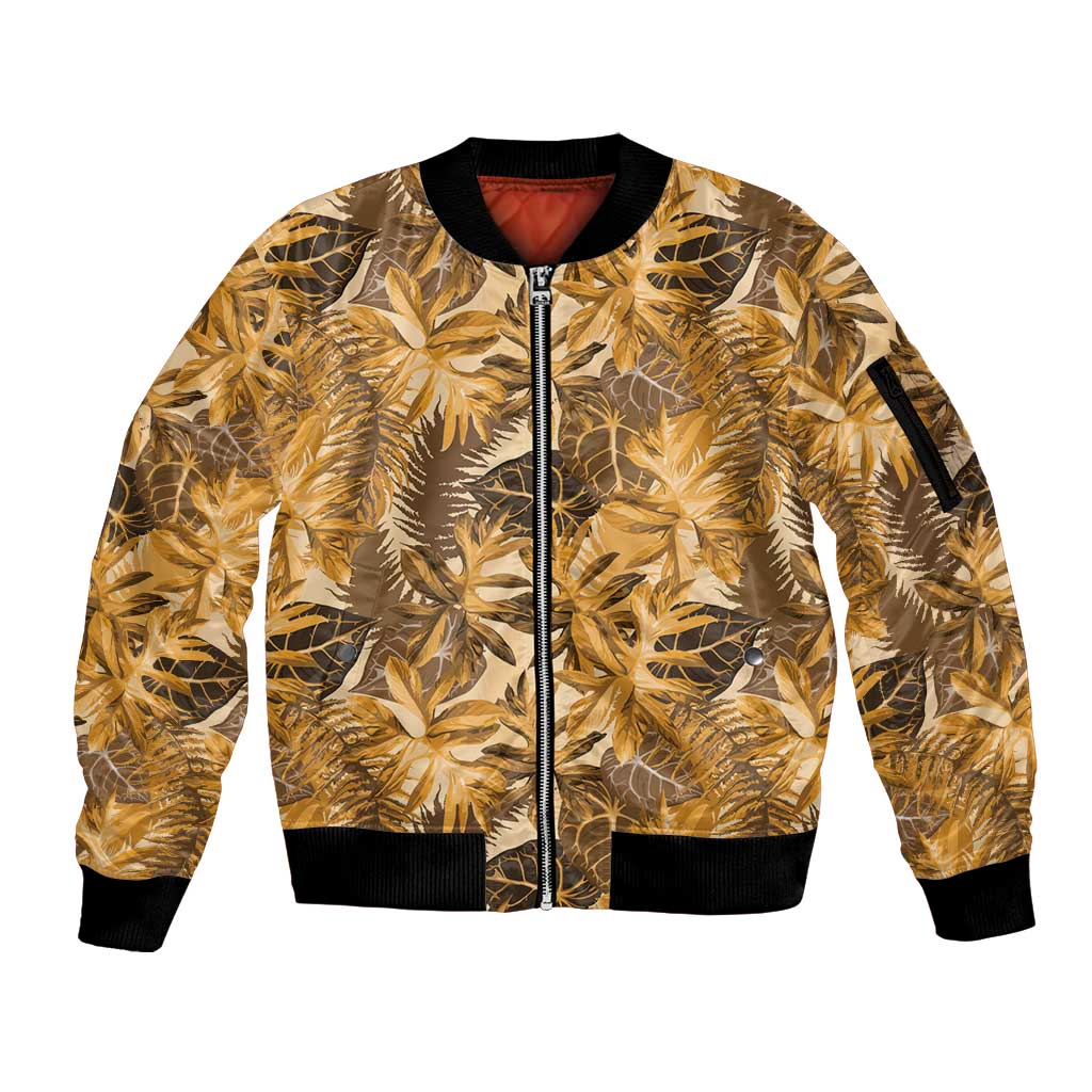 Hawaii Gold Tropical Leaves Sleeve Zip Bomber Jacket LT01 Unisex Gold - Polynesian Pride