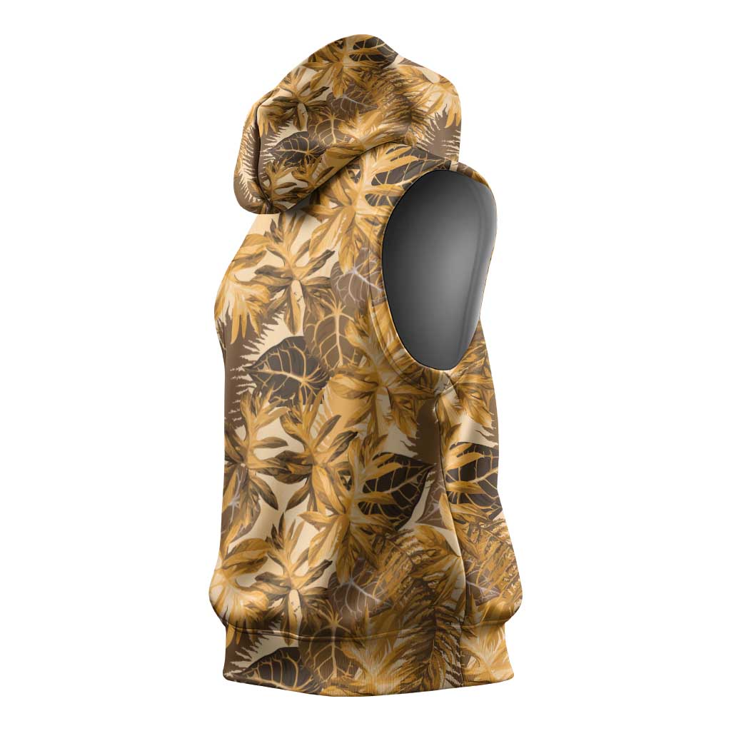 Hawaii Gold Tropical Leaves Sleeveless Hoodie - Polynesian Pride
