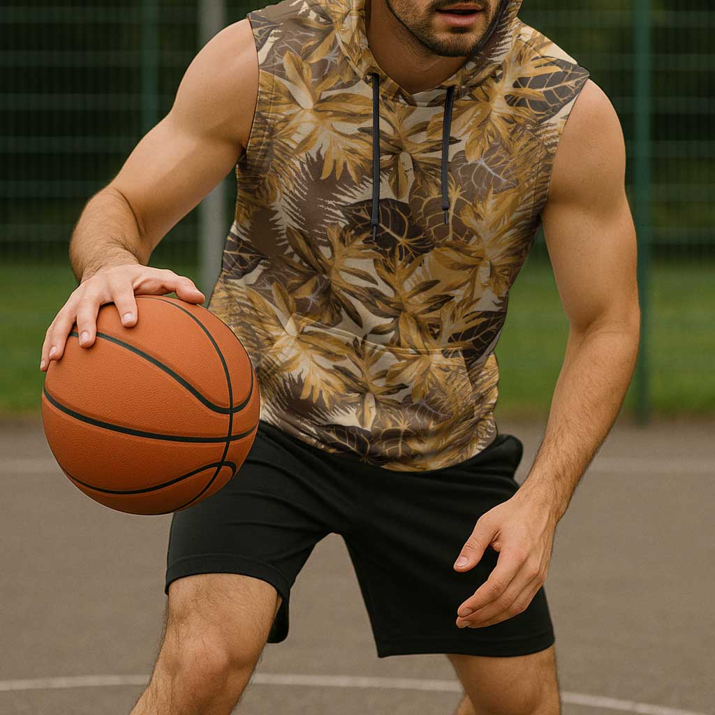 Hawaii Gold Tropical Leaves Sleeveless Hoodie - Polynesian Pride
