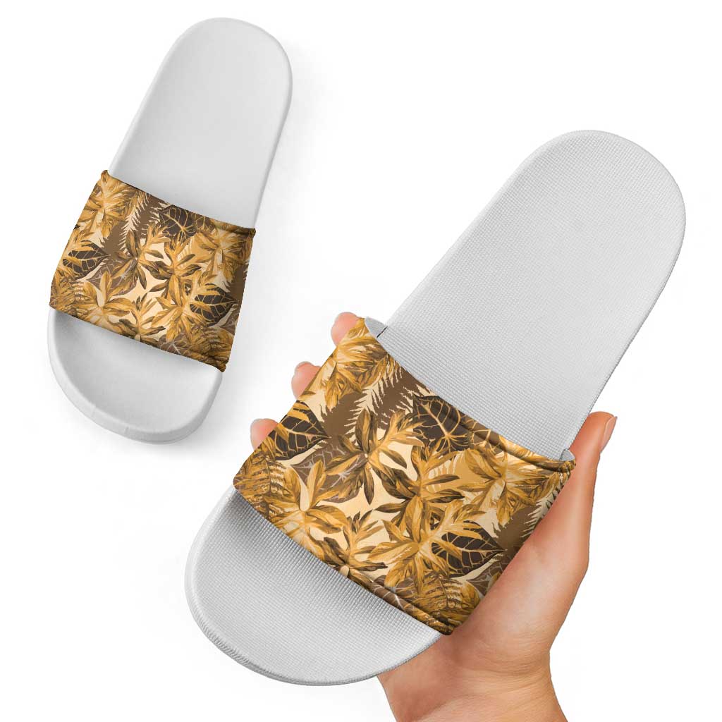 Hawaii Gold Tropical Leaves Slide Sandals - Polynesian Pride