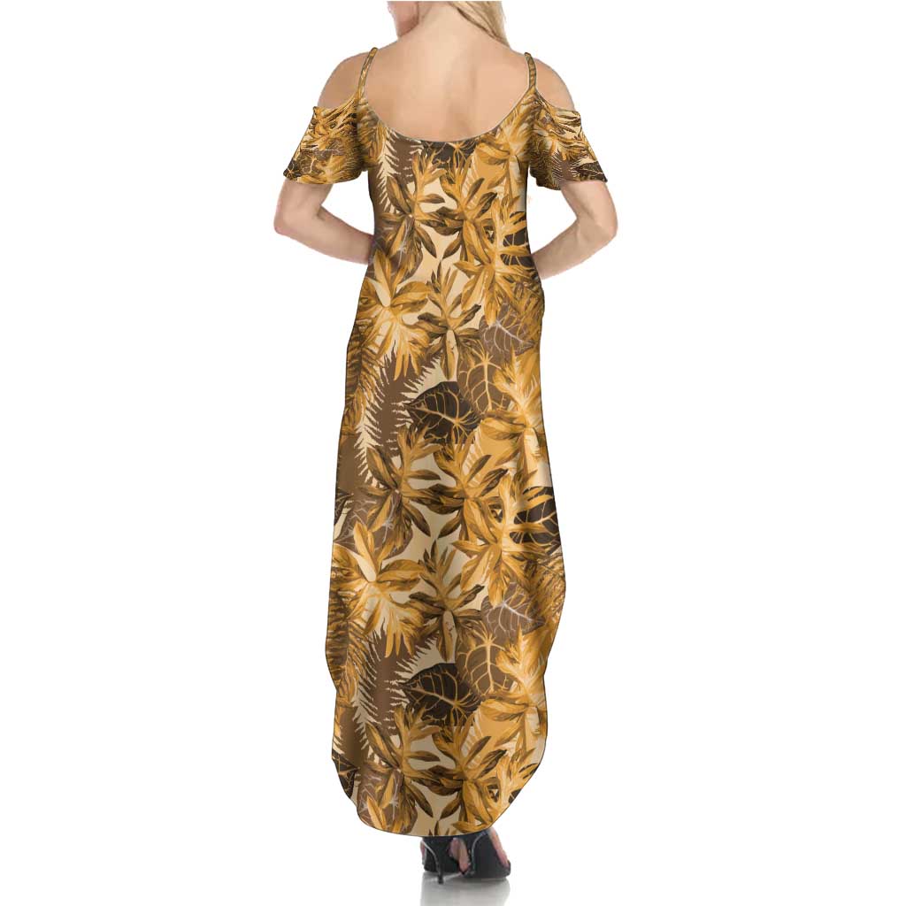 Hawaii Gold Tropical Leaves Summer Maxi Dress - Polynesian Pride