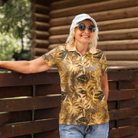 Hawaii Gold Tropical Leaves Women Polo Shirt - Polynesian Pride