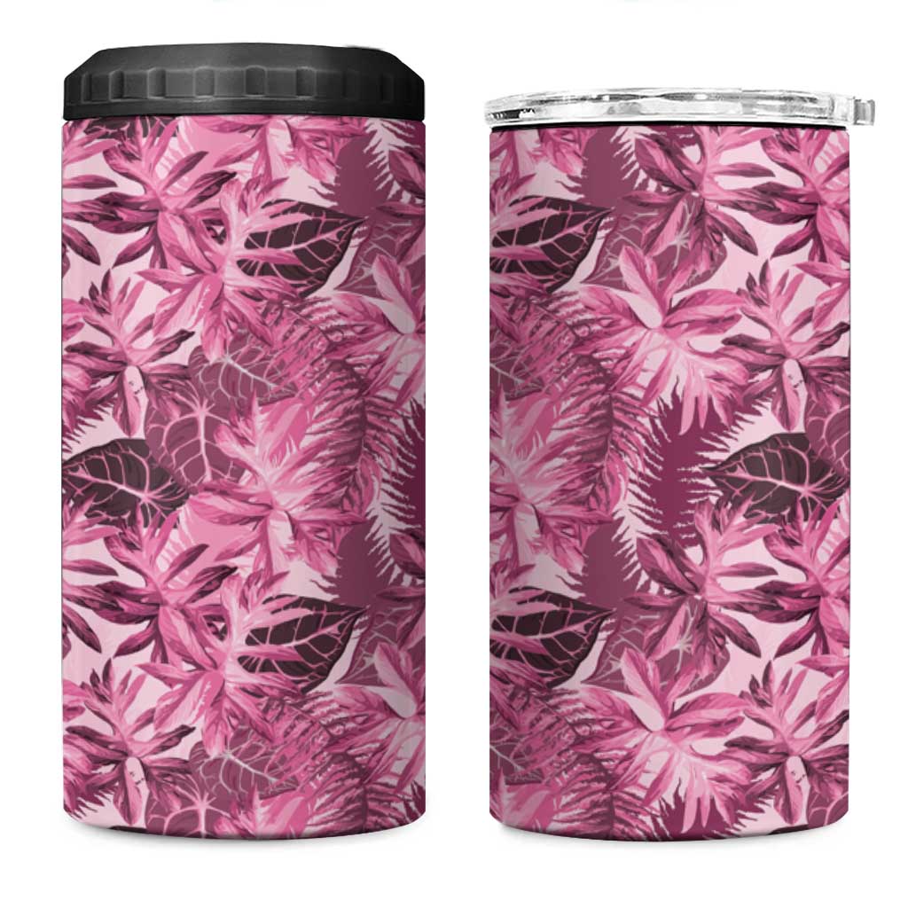 Hawaii Pink Tropical Leaves 4 in 1 Can Cooler Tumbler LT01 One Size: 16 oz Pink - Polynesian Pride