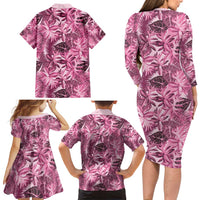 Hawaii Pink Tropical Leaves Family Matching Long Sleeve Bodycon Dress and Hawaiian Shirt LT01 - Polynesian Pride