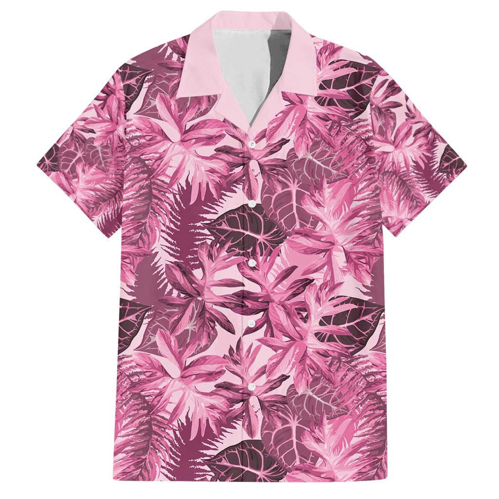 Hawaii Pink Tropical Leaves Family Matching Long Sleeve Bodycon Dress and Hawaiian Shirt LT01 Dad's Shirt - Short Sleeve Pink - Polynesian Pride