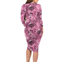 Hawaii Pink Tropical Leaves Family Matching Long Sleeve Bodycon Dress and Hawaiian Shirt LT01 - Polynesian Pride