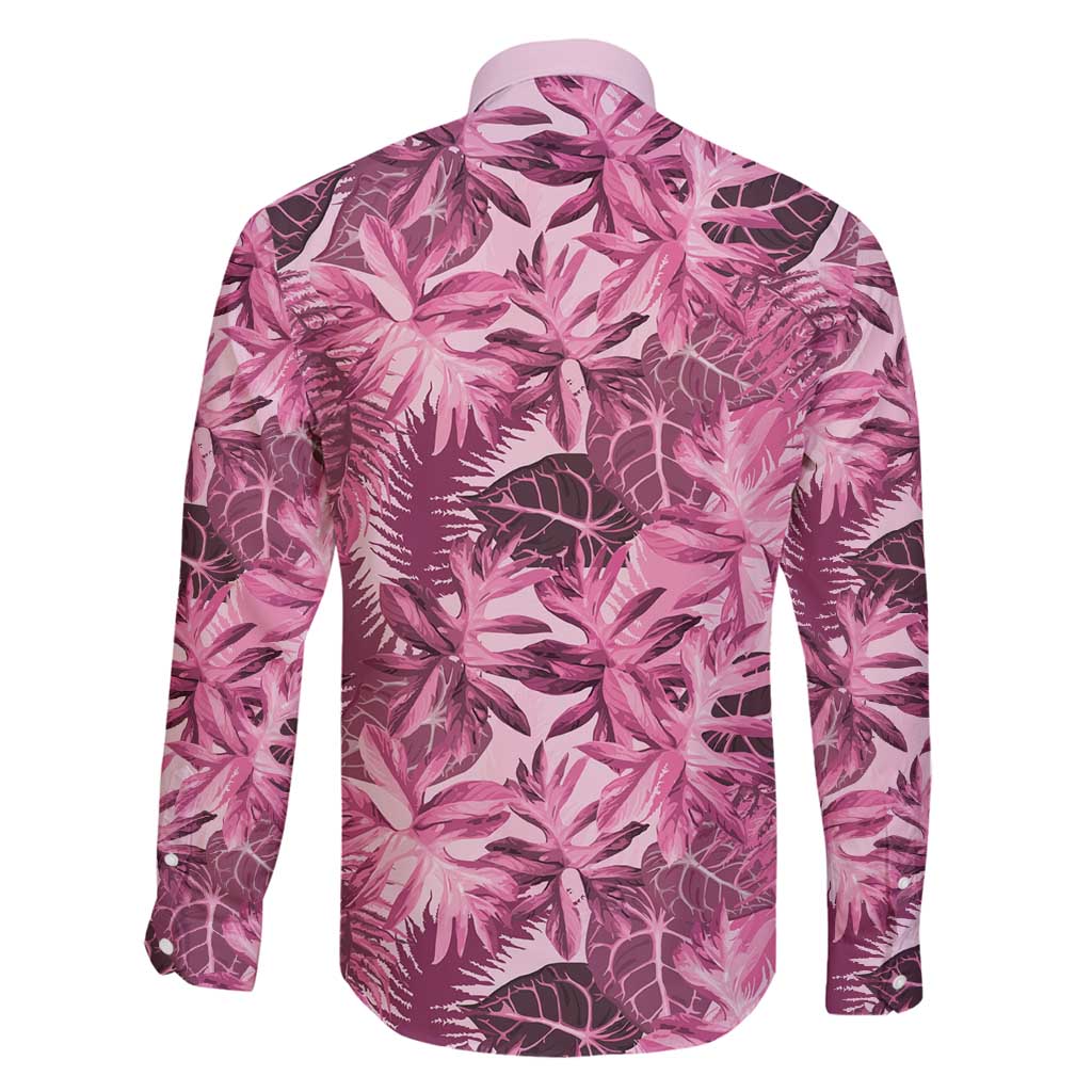 Hawaii Pink Tropical Leaves Family Matching Off Shoulder Short Dress and Hawaiian Shirt - Polynesian Pride