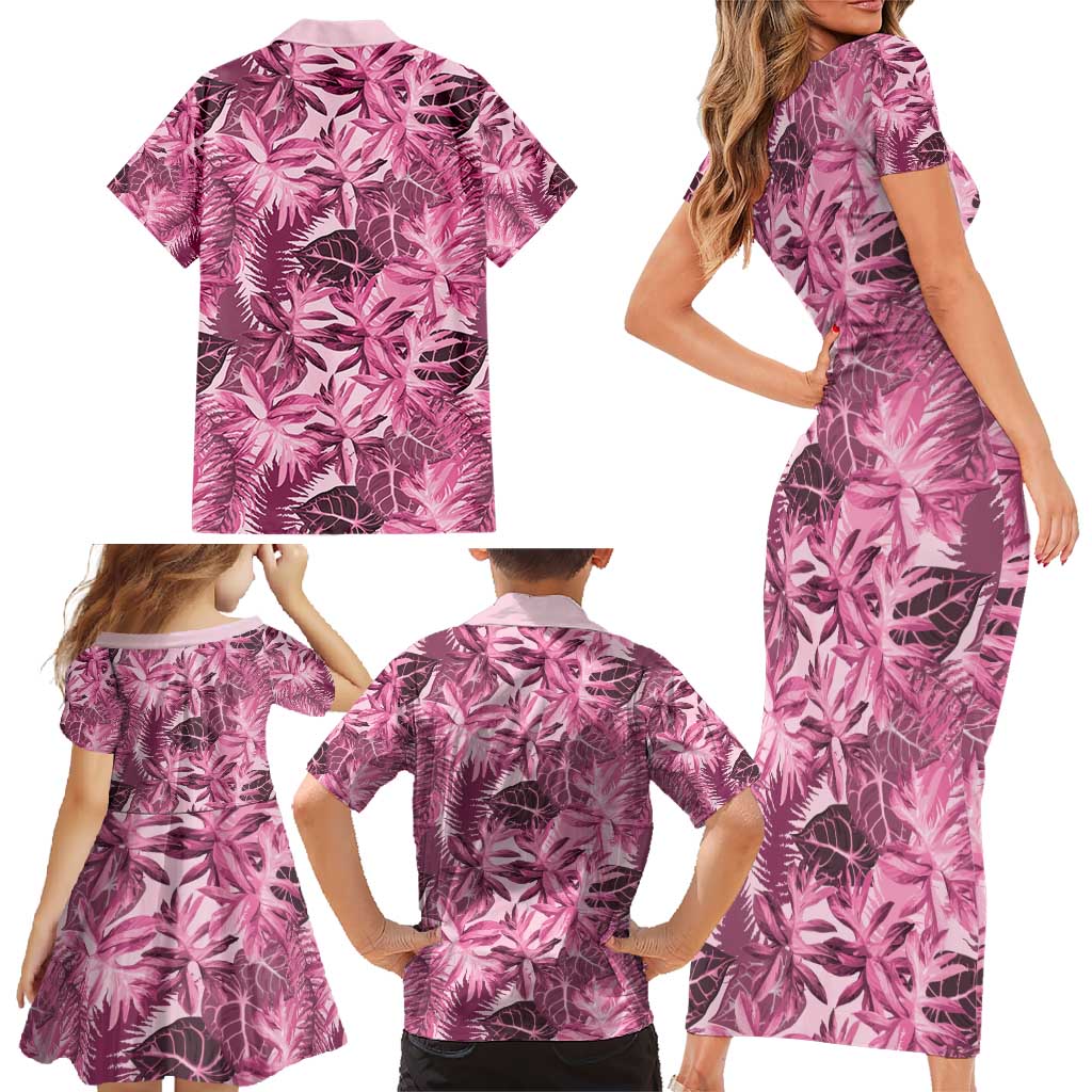 Hawaii Pink Tropical Leaves Family Matching Short Sleeve Bodycon Dress and Hawaiian Shirt LT01 - Polynesian Pride