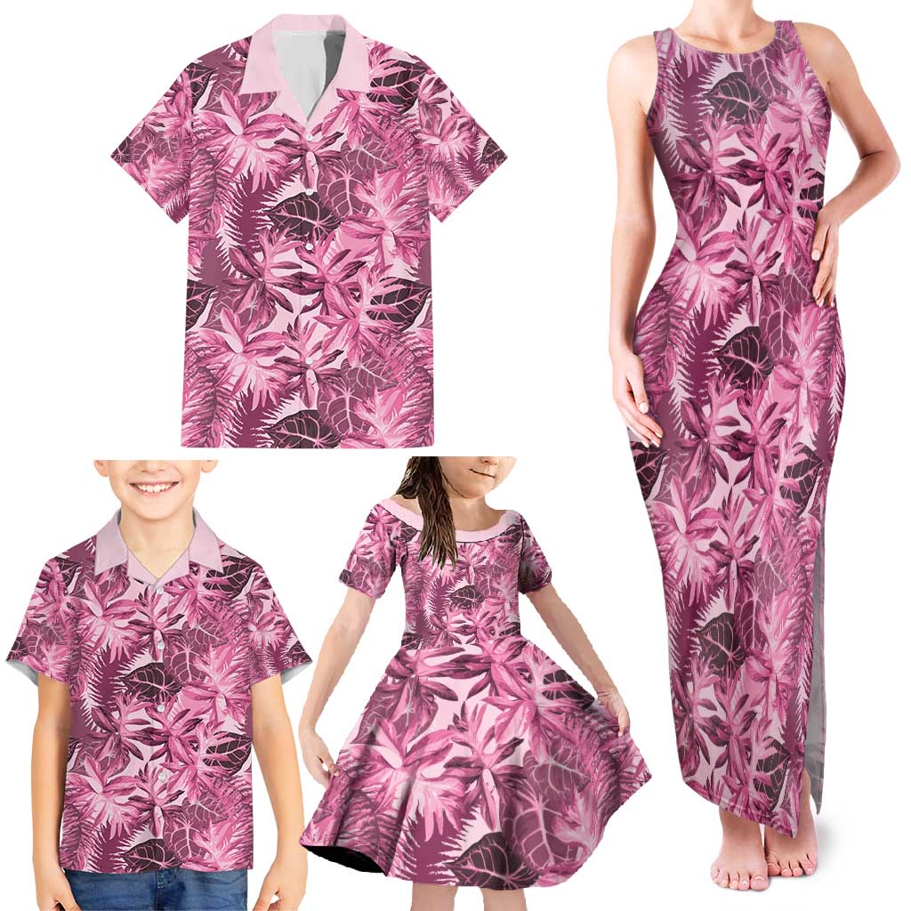 Hawaii Pink Tropical Leaves Family Matching Tank Maxi Dress and Hawaiian Shirt LT01 - Polynesian Pride