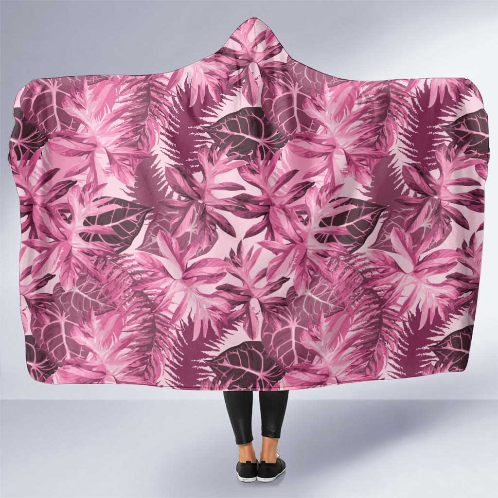 Hawaii Pink Tropical Leaves Hooded Blanket LT01 One Size Pink - Polynesian Pride