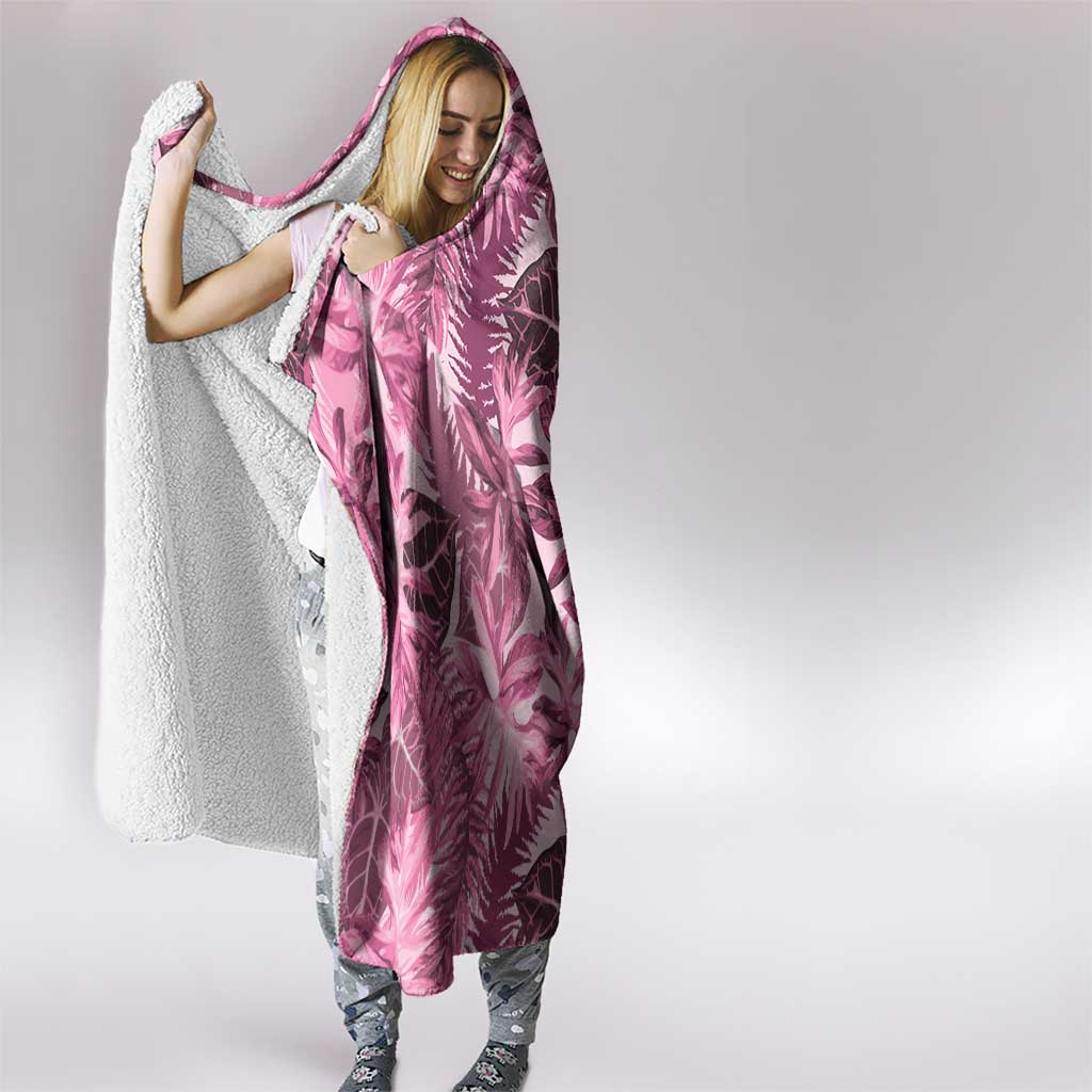 Hawaii Pink Tropical Leaves Hooded Blanket - Polynesian Pride