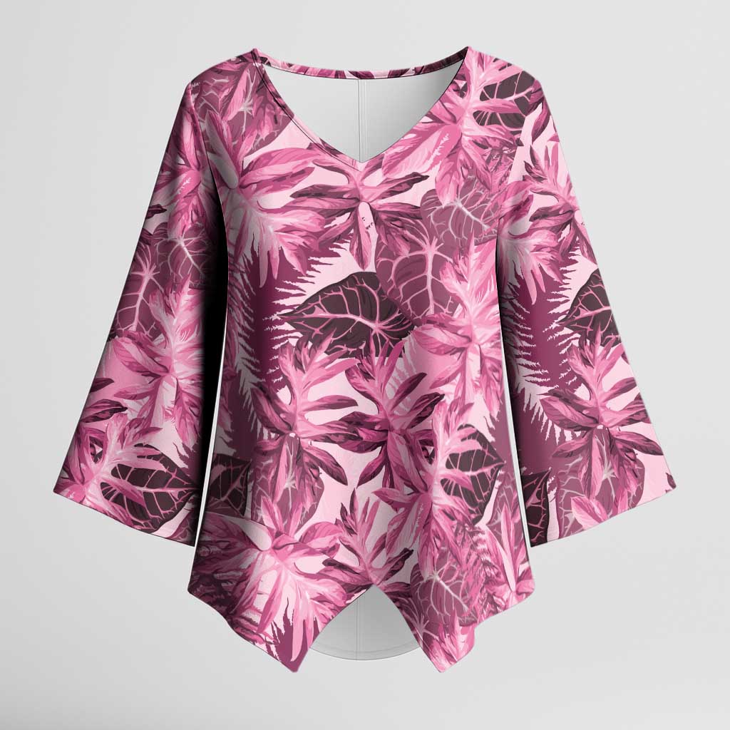 Hawaii Pink Tropical Leaves Kimono Sleeve Blouse LT01 Female Pink - Polynesian Pride