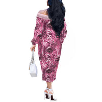 Hawaii Pink Tropical Leaves Off The Shoulder Long Sleeve Dress LT01 - Polynesian Pride
