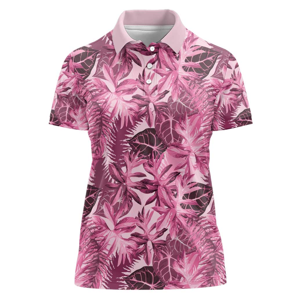 Hawaii Pink Tropical Leaves Women Polo Shirt LT01 Female Pink - Polynesian Pride