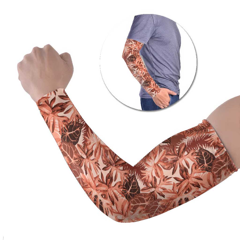 Hawaii Red Brown Tropical Leaves Arm Sleeves LT01 Set of 2 Brown - Polynesian Pride