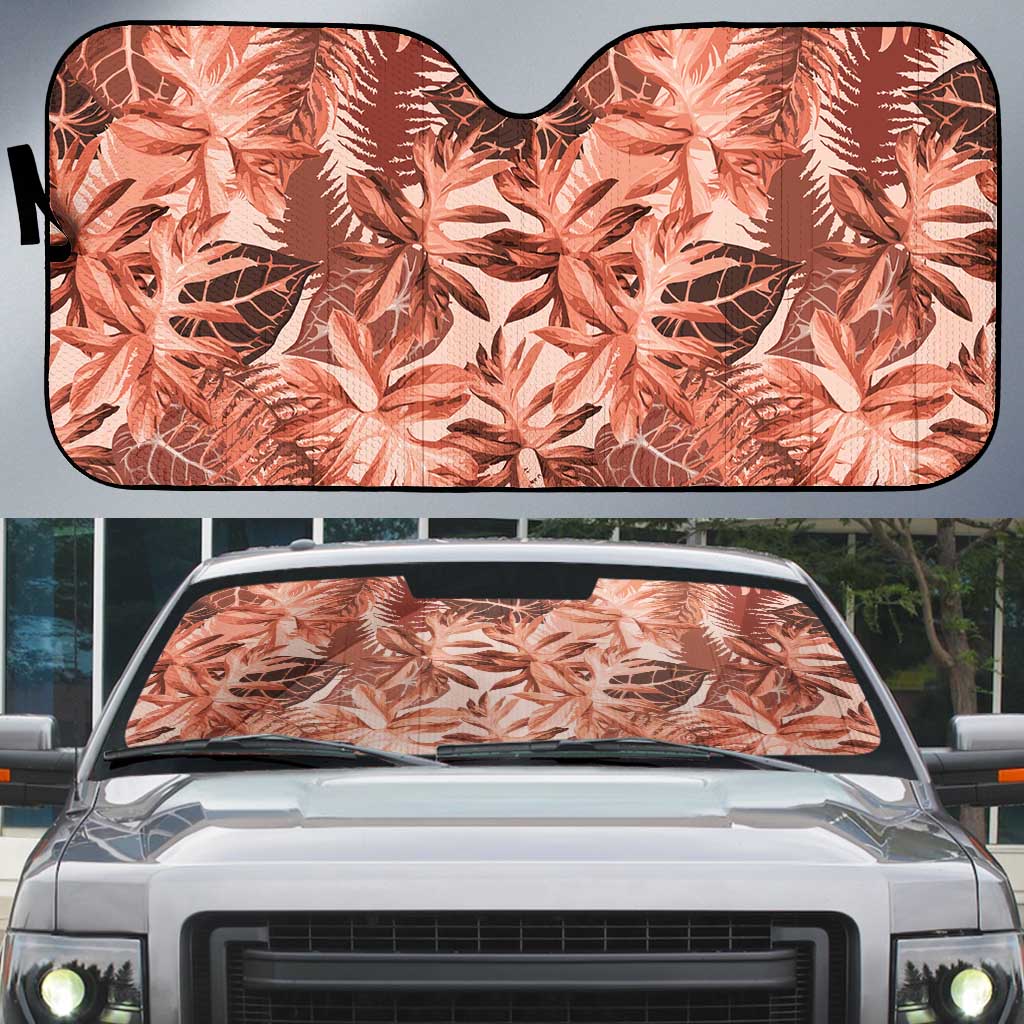 Hawaii Red Brown Tropical Leaves Auto Sun Shade LT01 Brown - Polynesian Pride