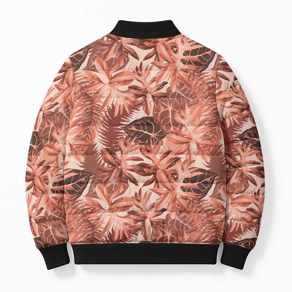 Hawaii Red Brown Tropical Leaves Bomber Puffer Jacket - Polynesian Pride