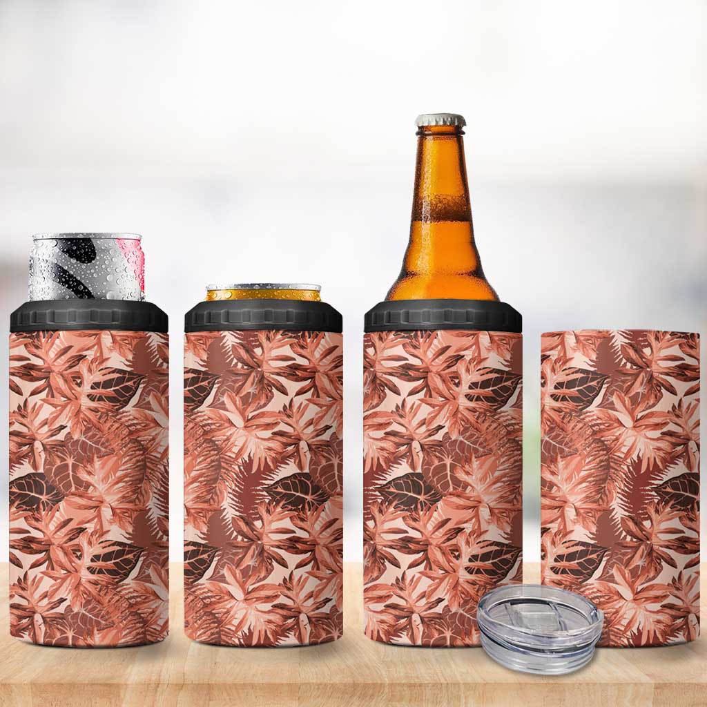Hawaii Red Brown Tropical Leaves 4 in 1 Can Cooler Tumbler - Polynesian Pride